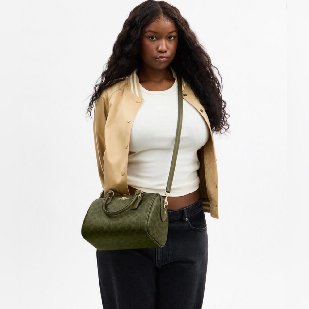 Coach Rowan Satchel Bag Olive/Gold hardware Signature Top Handle Crossbody NWT - Picture 14 of 14